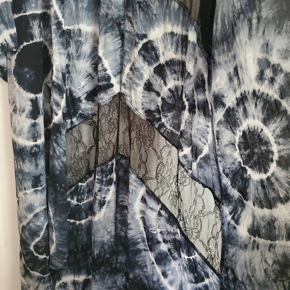 Weekend by Suzanne Betro Women's Size 2X Open Kimono Tie Dye Gray Black Lace - Picture 7 of 7